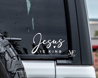 Jesus Is King Vinyl Car Decal, Faith Vinyl Sticker For Window, Trending Vinyl Decal, Cute Car Accessories, Truck Decal, Christian Cross
