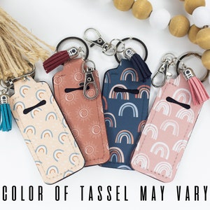 Chapstick Halter Schlüsselbund, Boho, Regenbogen, Chapstick, Halter, Schlüsselbund, mit Quaste, Lippenbalsam Schlüsselbund