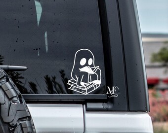 Ghost Sitting Reading Car Decal, Cute Ghost Vinyl Decal, Trending Decals For Cars, Car Accessories, Spooky Vinyl Sticker, Book Lover Decal