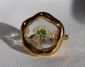 Réglable Bague en Résine avec Fleurs Séchées
