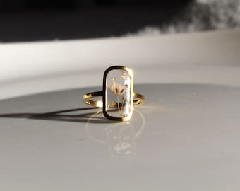 Adjustable gold bag, Fleur séchée, Minimalist gold bag fine in stainless steel for women, Idée cadeau pour femme, bijou fleur séchée
