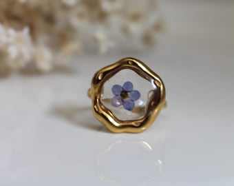 Réglable Bague en Résine avec Fleurs Séchées