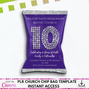 10th Church Anniversary Chip Bag, Canva Church Chip Bag, Church Party Favor, Faith Party Favors, Church Chip Bag, Christian, Faith Chip Bag