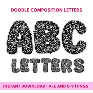 Doodle Composition Notebook Buchstaben, PNG Buchstaben, Schwarz, Doodle Letters, Retro Buchstaben