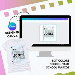 Plantilla de Canva para camiseta de papel para cuaderno de profesor editable, profesor, camiseta de Canva, plantilla de Canva, regreso a clases, primer día de clases, editable