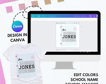 Editable Teacher Notebook Paper T-shirt Canva Template, Teacher, Canva Tshirt, Canva Template, Back To School, First Day Of School, Editable