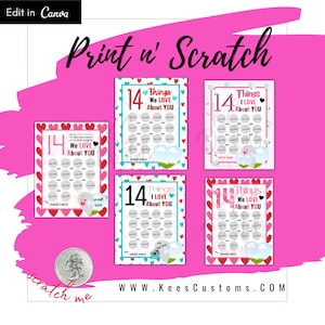 Valentine Scratch Off Print, Canva Template, 14 Things I Love About You, Valentine's Day Gift, Valentine's Day Card, Gifts For Her Active