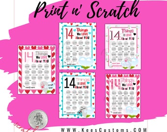 Valentine Scratch Off Print, Canva Template, 14 Things I Love About You, Valentine's Day Gift , Valentine's Day Card, Gifts For Her Active