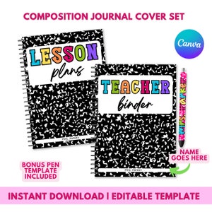 Editable Composition Notebook Set Canva Template, Pen Wrap, Teacher ...