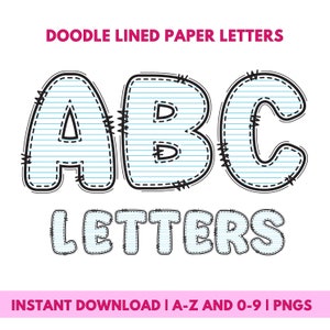 Doodle Lined Paper Letters, PNG Letters, Lined Papaer, Letters, Pink, Doodle Letters, Retro Letters