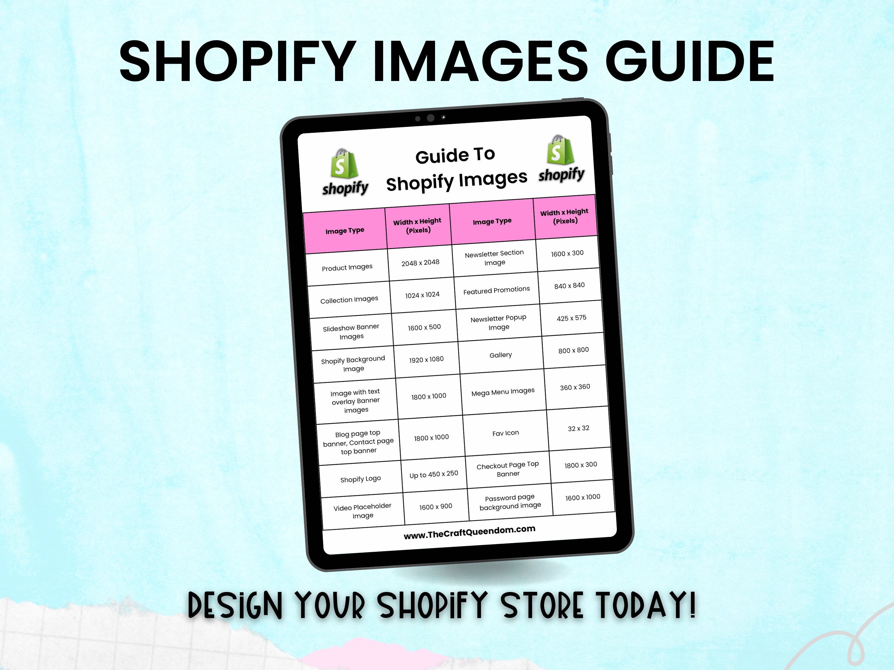 Shopify Images Guide, Shopify Size Chart, Shopify Website, Banners ...
