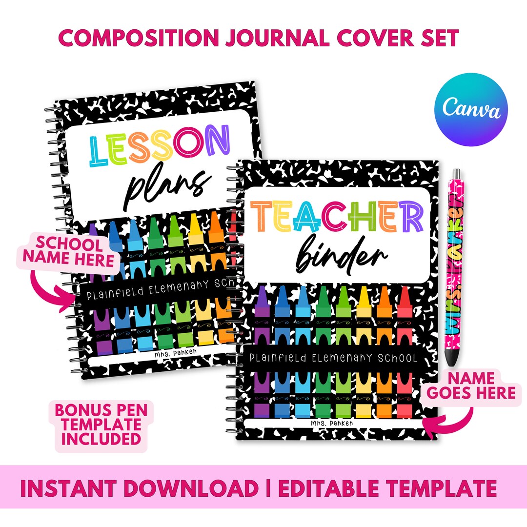 Editable Composition Notebook Set Canva Template, Back to School, Canva ...