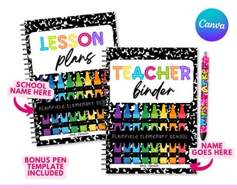Editable Composition Notebook Set Canva Template, Back To School, Canva, Teacher Journal Cover, Lesson Plan, Teacher Binder, Canva Template