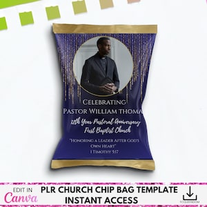 Editable Pastoral Anniversary Chip Bag, Pastor, Canva Chip Bag,  First Lady, Pastor, Party Favor, Faith Party Favors, Church Chip Bag,