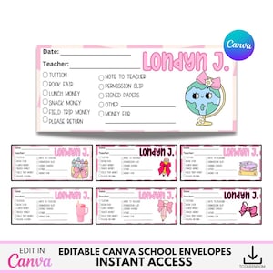 Canva School Envelopes, Editable School Envelope Template, Canva, Canva Lunch Notes, Lunch Money, Welcome Back, Canva Frame, Back To School