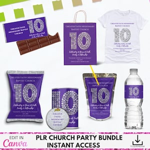10th Church Anniversary Party Favor Bundle, Church Anniversary, Church Template, First Lady, Pastor, Church Party Favor, Church Chip Bag,