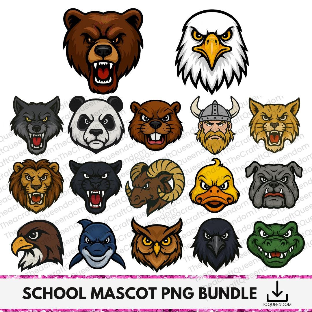 School Mascot PNG Bundle, 17 Transparent Mascot Clipart, Sports Team ...
