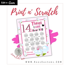 Stampa da grattare di San Valentino, modello Canva, 14 cose che amo di te, regalo di San Valentino, biglietto di San Valentino, regali per lei attiva