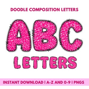 Doodle Composition Notebook Letters, PNG Letters, Pink Letters, Pink, Doodle Letters, Retro Letters