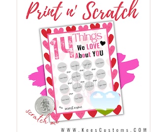 Valentine Scratch Off Print, Canva Template, 14 Things I Love About You, Valentine's Day Gift , Valentine's Day Card, Gifts For Her