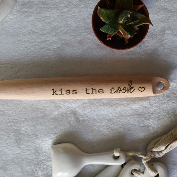 Wooden Engraved Kitchen Spoon | Funny Kitchen Spoon | Cute Kitchen Spoon | Kiss The Cook
