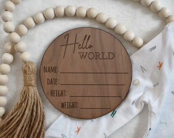 Birth Announcement Sign | Hello World | Baby Stats