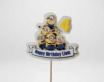 Personalized Minions Birthday Cake Topper: Custom Name & Age
