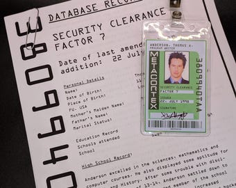 THE MATRIX (1999) - Neo's Data Record File Dossier & Employee ID Badge - Movie Prop Replica - Thomas Anderson at Metacortex