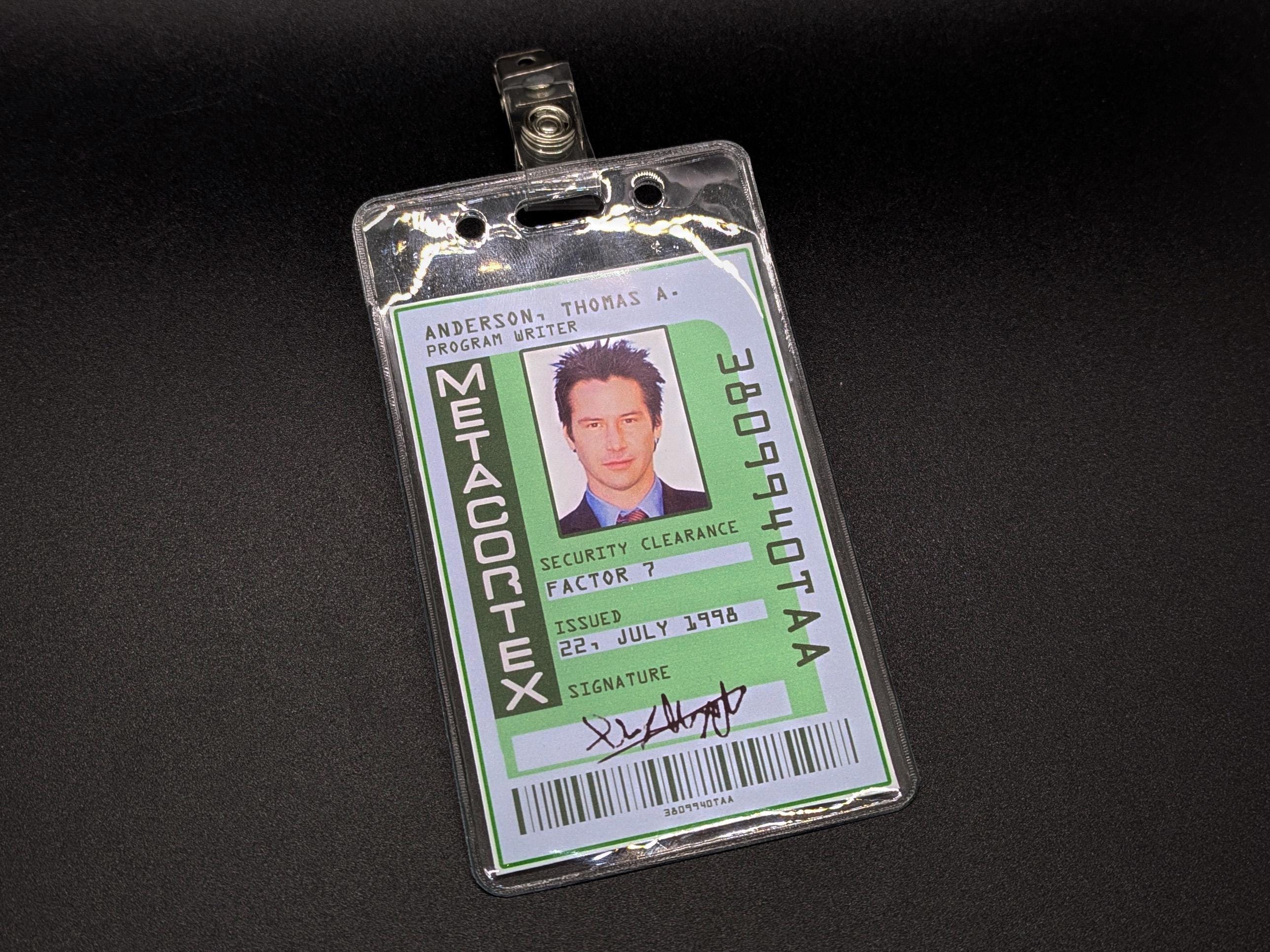 THE MATRIX (1999) - Neo's Data Record File Dossier & Employee ID Badge ...