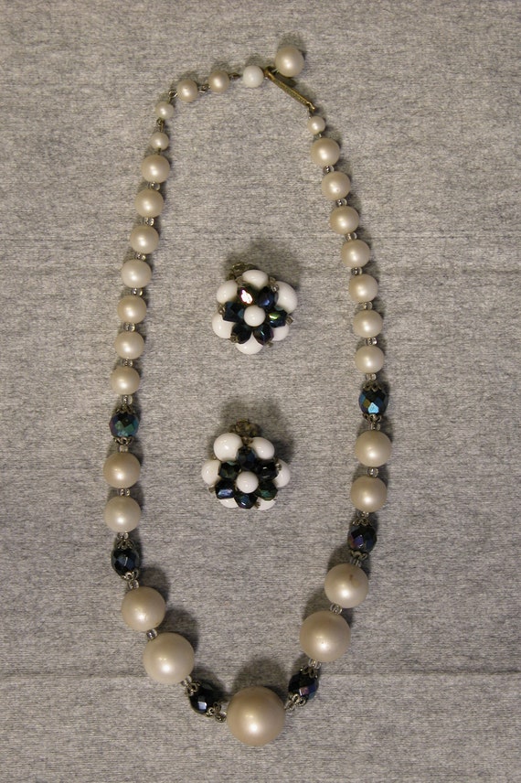 1950's Pearl and Rhine Stone Choker Necklace and E