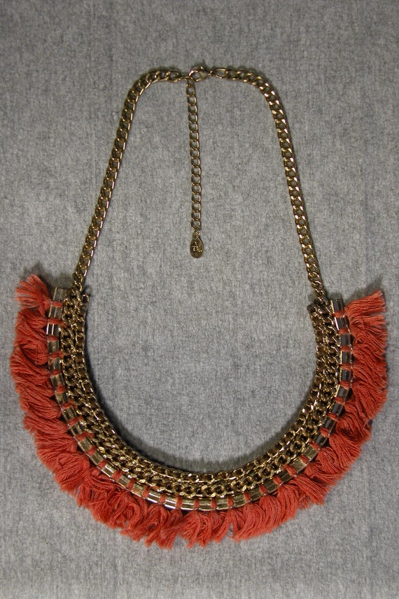 Vintage 1970's Beaded Coral Necklace w/ Tassel - image 2
