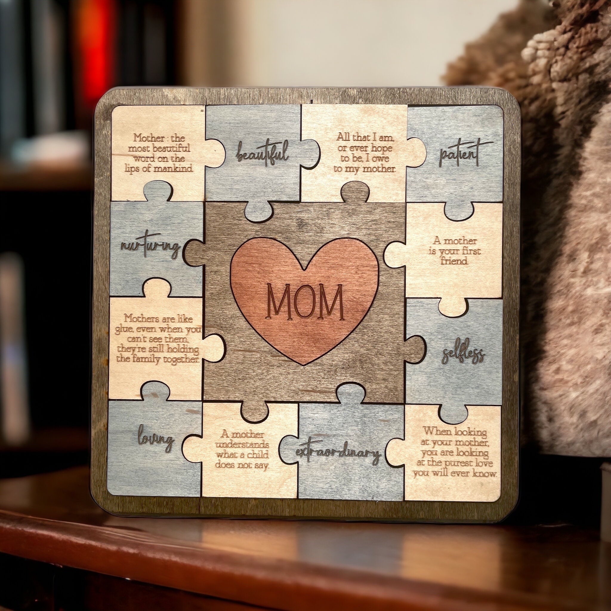 Vikakiooze Mother's Day Wooden Crafts, Mother and Child's Heart Puzzle,Mother's Day Wooden Crafts Mother's and Child's Heart Puzzle, Size: 36