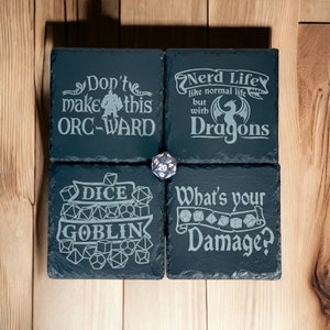 Engraved DnD Slate Coaster Quips set 3 Tabletop RPG DnD Decor