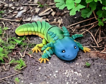 Cute Adult or Baby smiling Axolotl with moving head gills 3D Fidget Fidget Toy, Articulated Toy 3D Printed Axolotl Fake pet friend