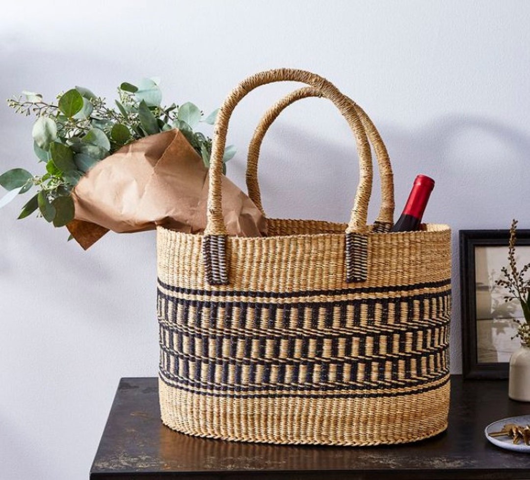 Vea Heavy Duty African Basket Ghana Bolga Shopping Natural Basket Tan