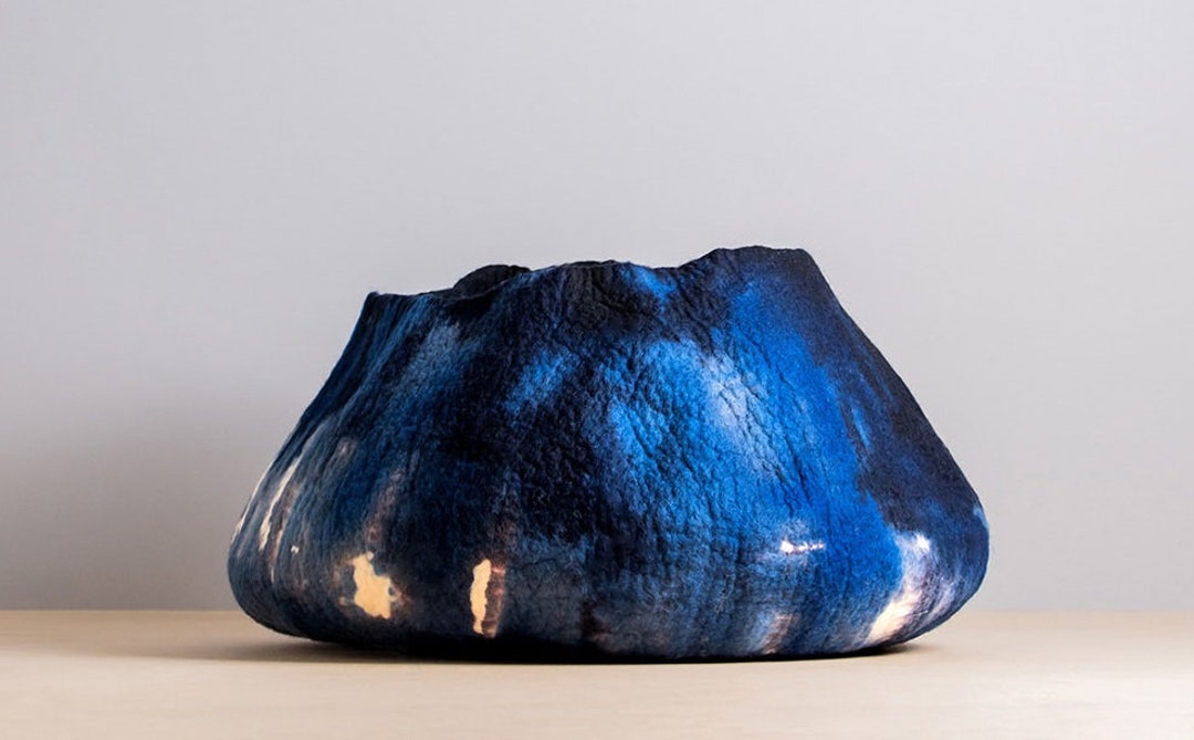 Ghana Basket Adire Bowl Felted Wool Indigo Blue Etsy