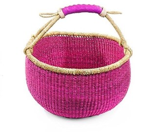 Large Round Yarn Market Shopping Ghana Basket 14"-16" Across - Pink