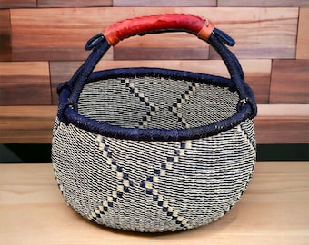 Large Round Yarn Market Shopping Ghana Basket D-14"-16" x H- 10" Diamond