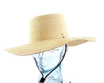 Ghanaian Straw Hats With Wide Brim Leather Strap- Natural