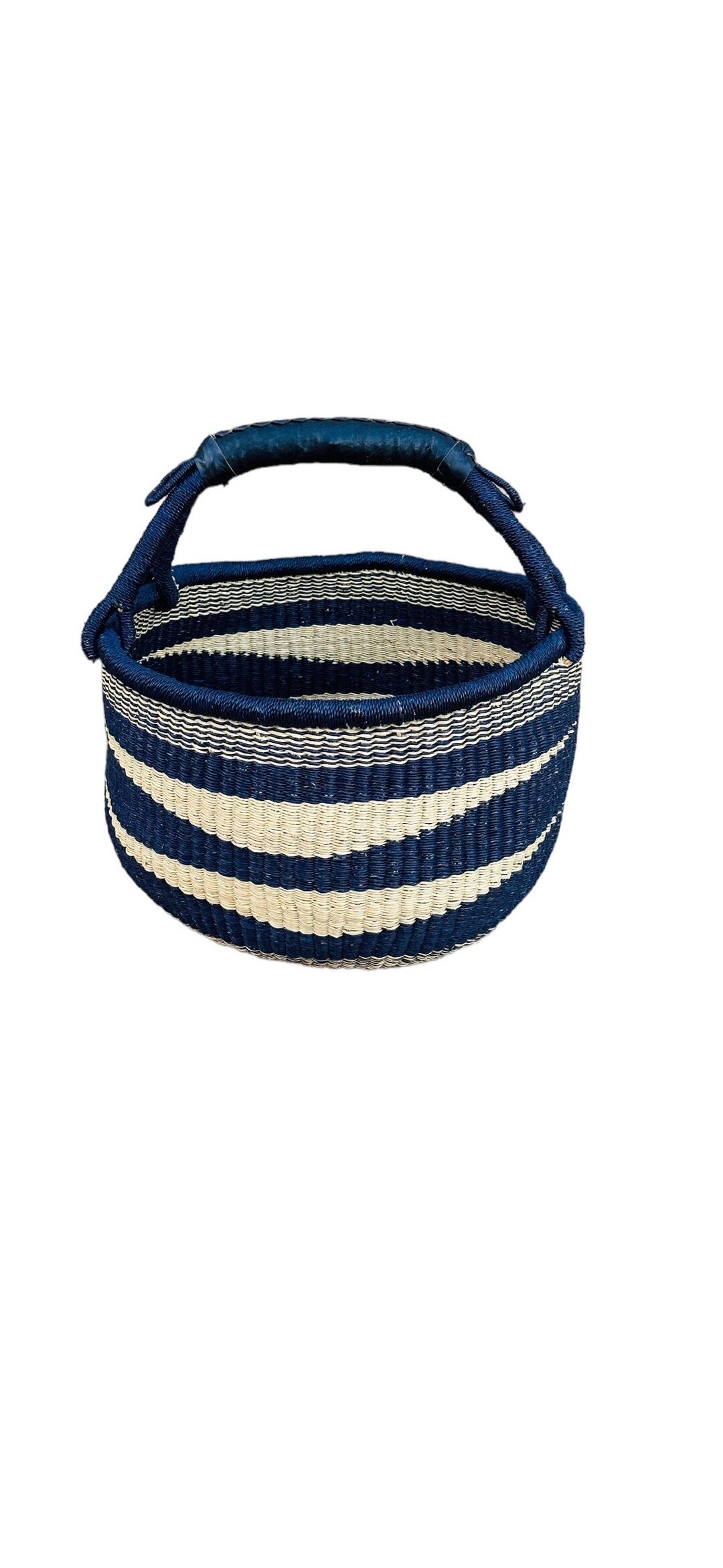Large Round Yarn Market Shopping Ghana Basket Navy Blue With Black