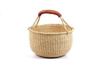 Kleine ronde garenmarkt Shopping Ghana Basket 9"-11" Across - Natural