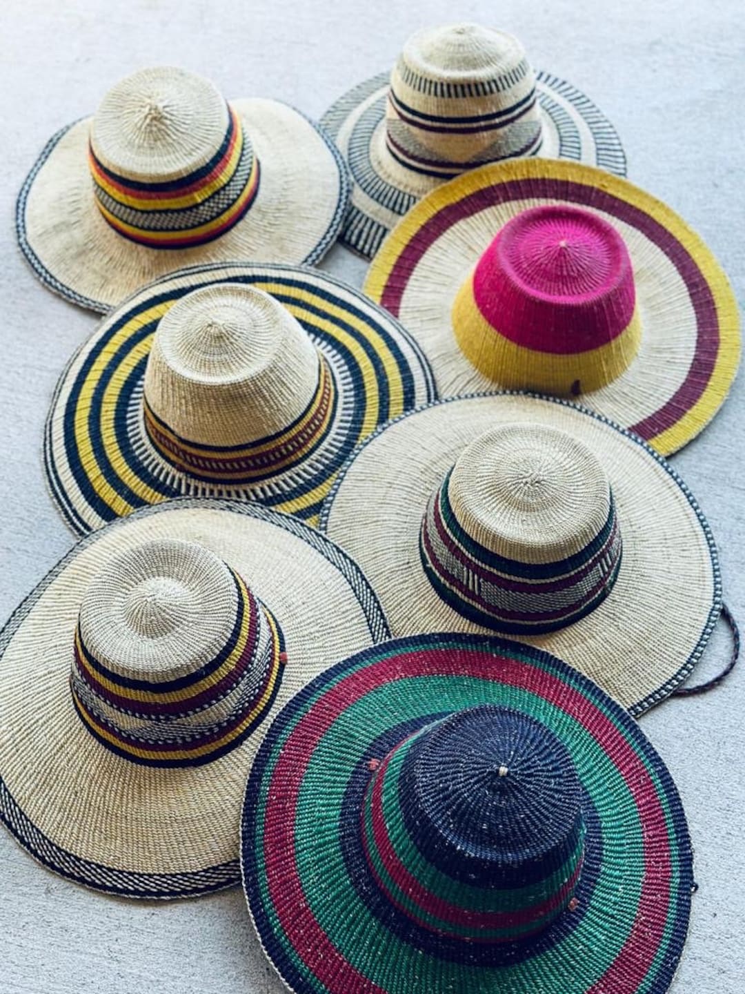 Ghanaian Straw Hats With Wide Brim Leather Strap Assorted Colors - Etsy