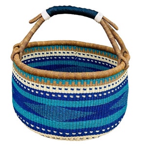 Round Yarn Market Shopping Ghana Basket - Blue & Turquoise