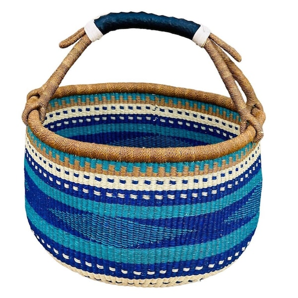 Round Yarn Market Shopping Ghana Basket - Blue & Turquoise