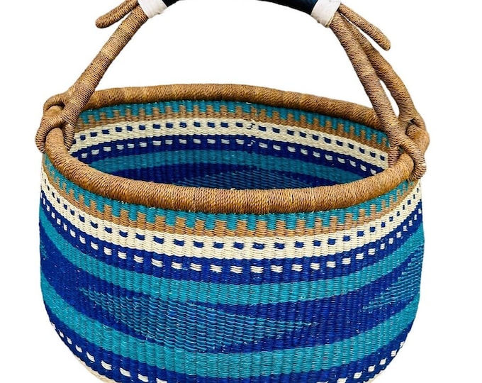 Round Yarn Market Shopping Ghana Basket - Blue & Turquoise