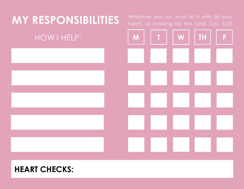 Responsibility Chart Printable | Chore Chart for Kids | Daily Jobs ...