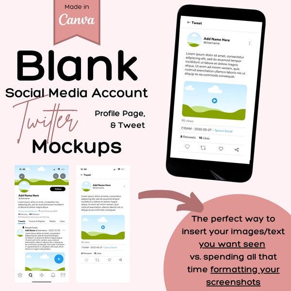 Social Media Mock Up Templates. Twitter mockups. Twitter Page Canva Design. Social media mockup, Social post mockup. Canva template