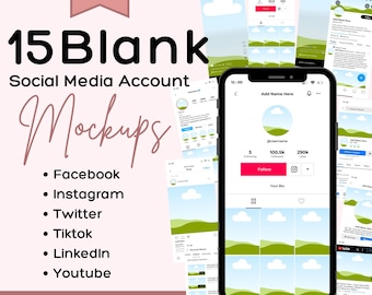 Bundel met mockups voor sociale media | 16 Canva-ontwerpen voor 6 platforms | Compleet pakket met mockupsjablonen (digitale download)