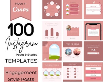 Engagement Instagram Post Templates | 100 Reusable Story Designs | Small Business Social Media (Digital Download)