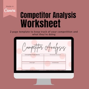 Competitor Analysis Worksheet for business. Competitor Assessment. SWOT analysis template. Competitor Profiling. Strategic marketing.